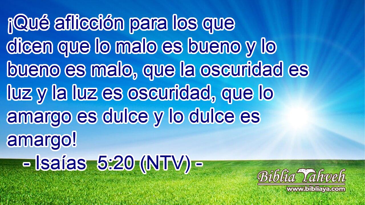 ¡Qué aflicción para los que dicen que lo malo es bueno y lo bueno es malo, que la oscuridad es luz y la luz es oscuridad, que lo amargo es dulce y lo dulce es amargo!