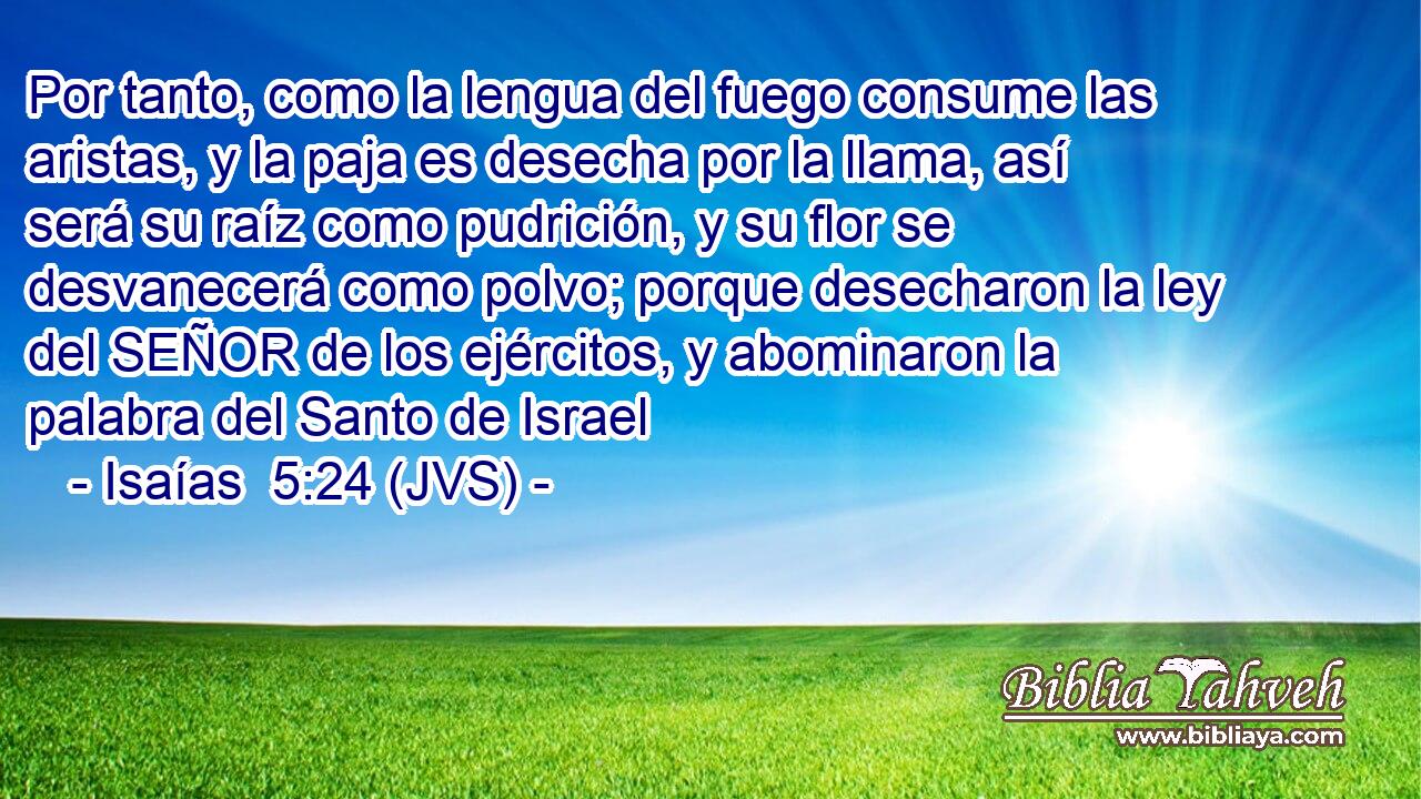 Por tanto, como la lengua del fuego consume las aristas, y la paja es desecha por la llama, así será su raíz como pudrición, y su flor se desvanecerá como polvo; porque desecharon la ley del SEÑOR de los ejércitos, y abominaron la palabra del Santo de Israel