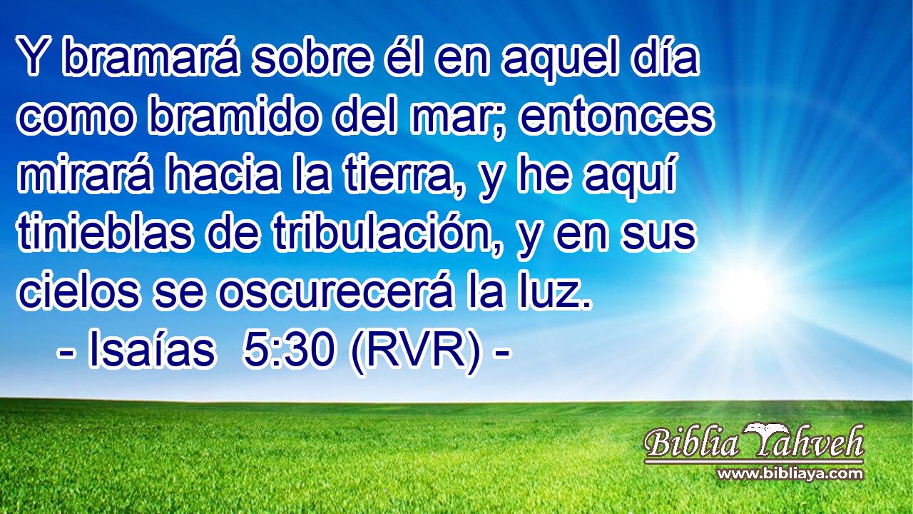 Y bramará sobre él en aquel día como bramido del mar; entonces mirará hacia la tierra, y he aquí tinieblas de tribulación, y en sus cielos se oscurecerá la luz.
