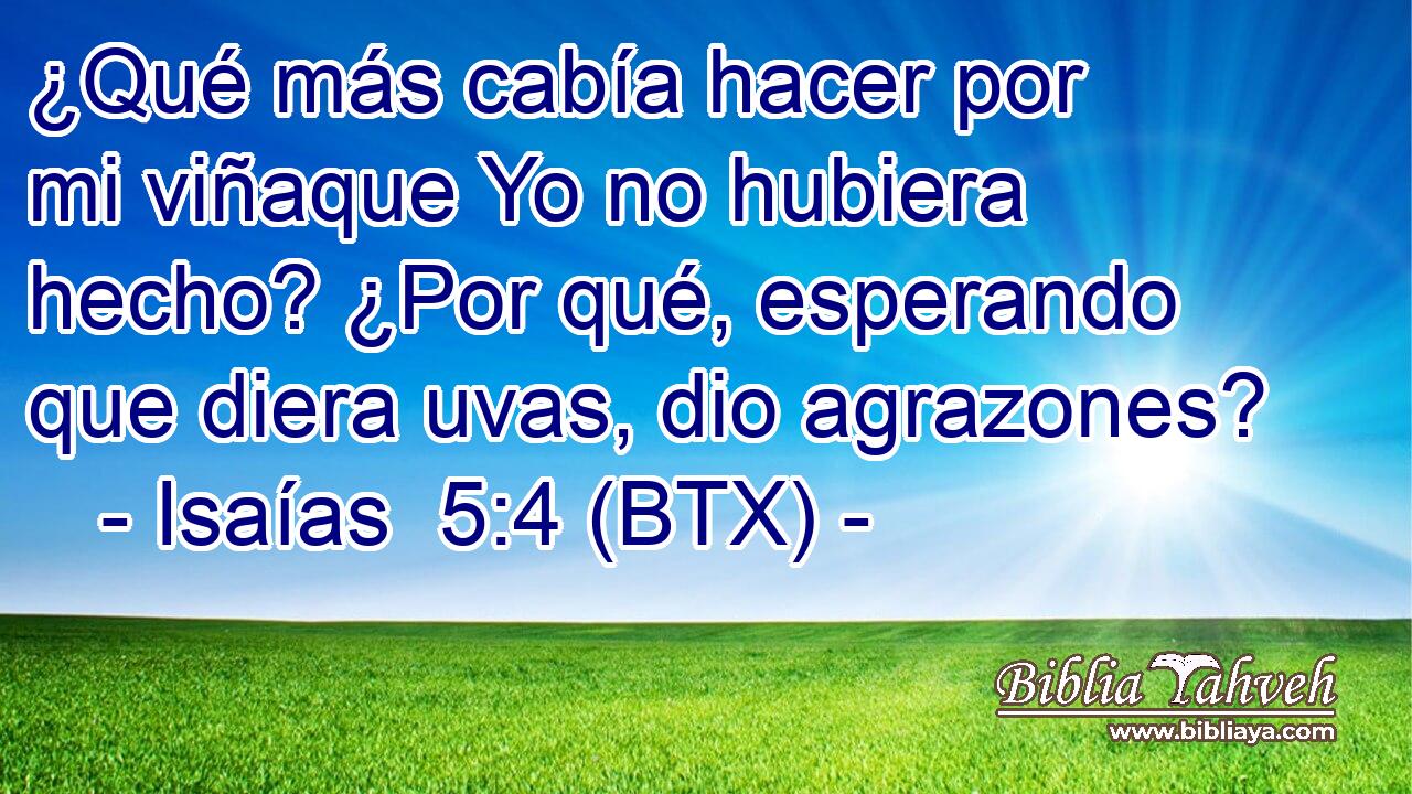 ¿Qué más cabía hacer por mi viñaque Yo no hubiera hecho? ¿Por qué, esperando que diera uvas, dio agrazones?