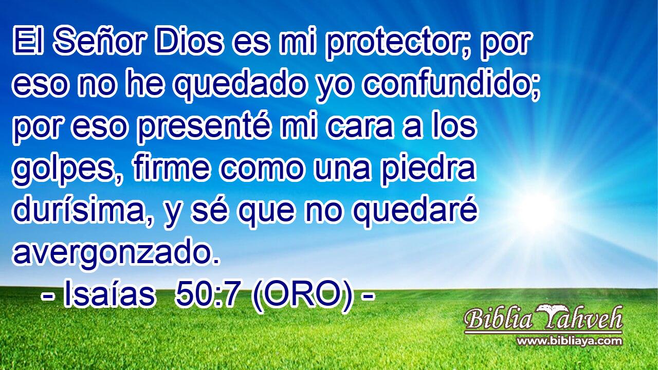  El Señor Dios es mi protector; por eso no he quedado yo confundido; por eso presenté mi cara a los golpes, firme como una piedra durísima, y sé que no quedaré avergonzado. 