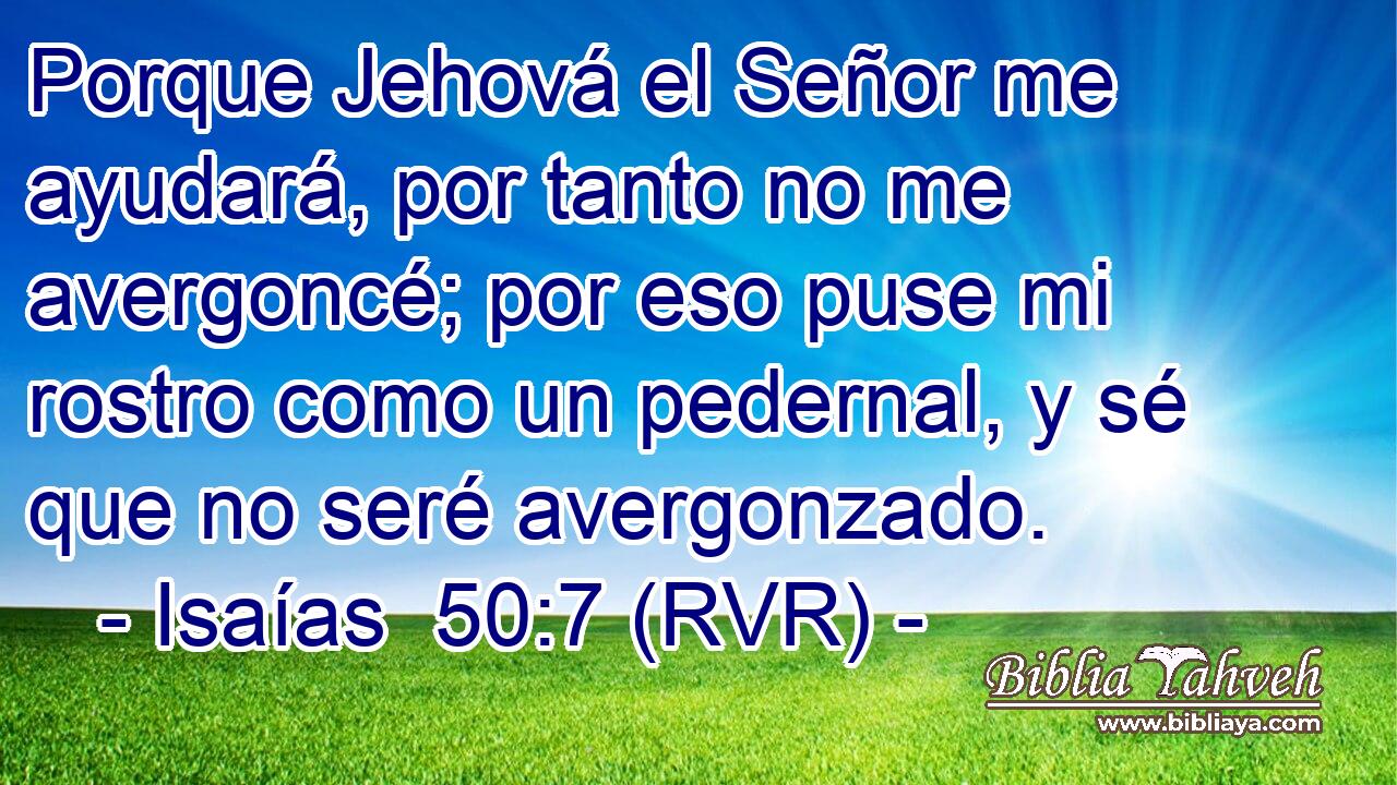 Porque Jehová el Señor me ayudará, por tanto no me avergoncé; por eso puse mi rostro como un pedernal, y sé que no seré avergonzado.
