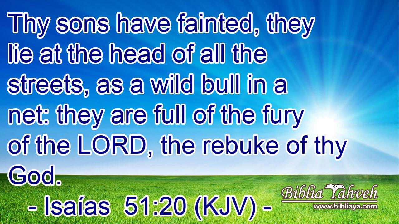 Thy sons have fainted, they lie at the head of all the streets, as a wild bull in a net: they are full of the fury of the LORD, the rebuke of thy God.