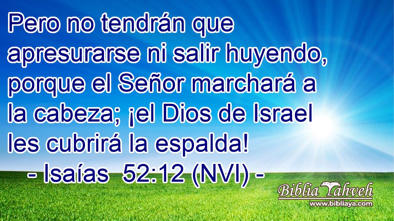  Pero no tendrán que apresurarse ni salir huyendo, porque el Señor marchará a la cabeza; ¡el Dios de Israel les cubrirá la espalda! 