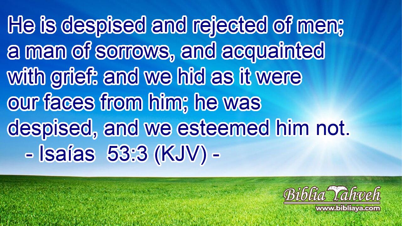 He is despised and rejected of men; a man of sorrows, and acquainted with grief: and we hid as it were our faces from him; he was despised, and we esteemed him not.