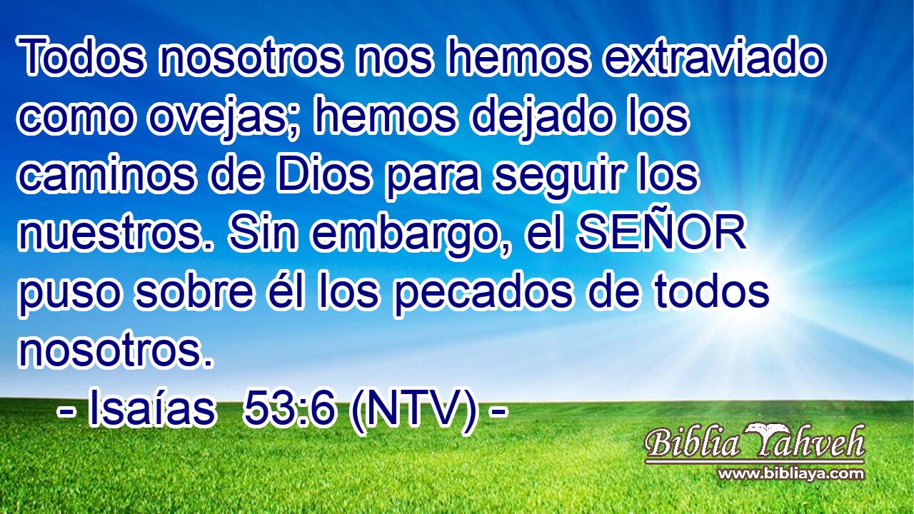 Todos nosotros nos hemos extraviado como ovejas; hemos dejado los caminos de Dios para seguir los nuestros. Sin embargo, el SEÑOR puso sobre él los pecados de todos nosotros.