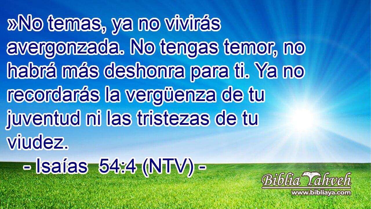 »No temas, ya no vivirás avergonzada. No tengas temor, no habrá más deshonra para ti. Ya no recordarás la vergüenza de tu juventud ni las tristezas de tu viudez.