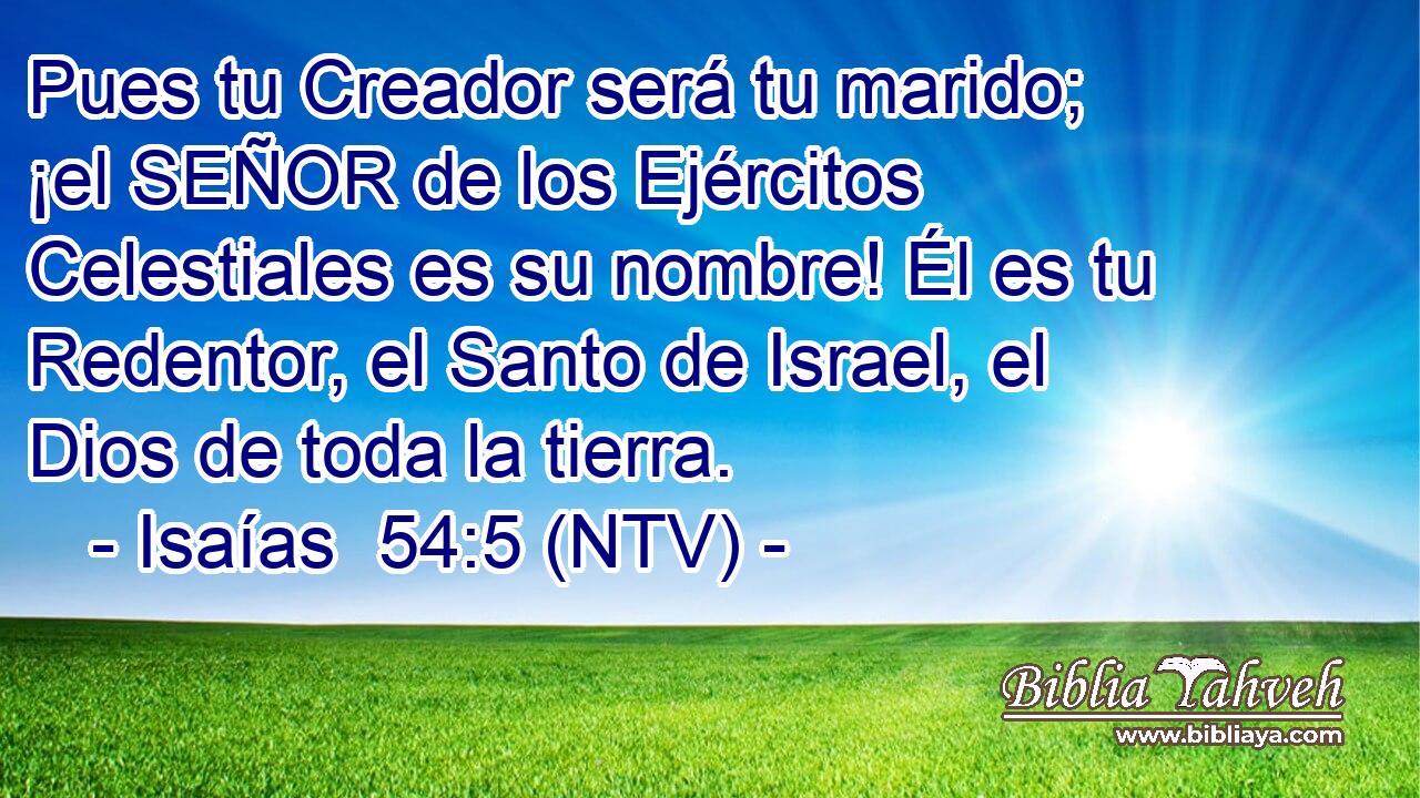Pues tu Creador será tu marido; ¡el SEÑOR de los Ejércitos Celestiales es su nombre! Él es tu Redentor, el Santo de Israel, el Dios de toda la tierra.