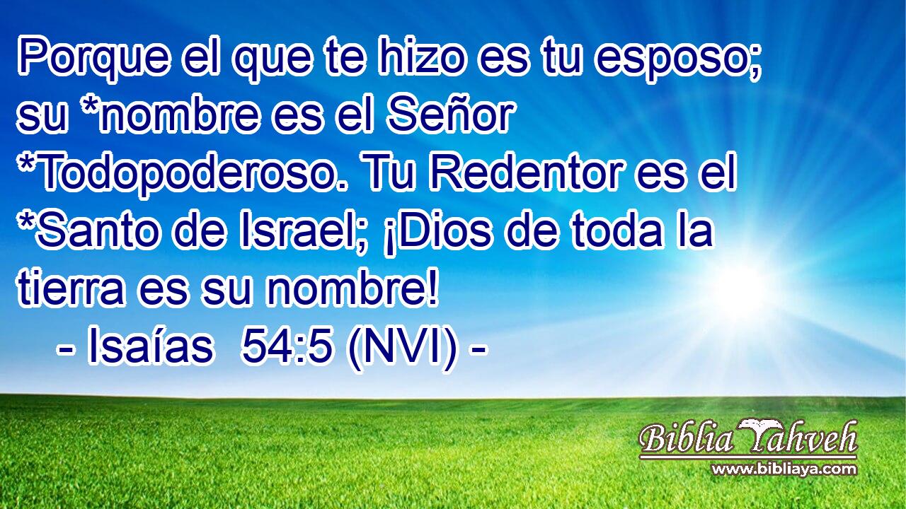  Porque el que te hizo es tu esposo; su *nombre es el Señor *Todopoderoso. Tu Redentor es el *Santo de Israel; ¡Dios de toda la tierra es su nombre! 