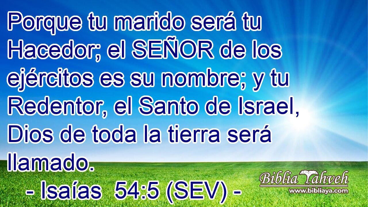 Porque tu marido será tu Hacedor; el SEÑOR de los ejércitos es su nombre; y tu Redentor, el Santo de Israel, Dios de toda la tierra será llamado.