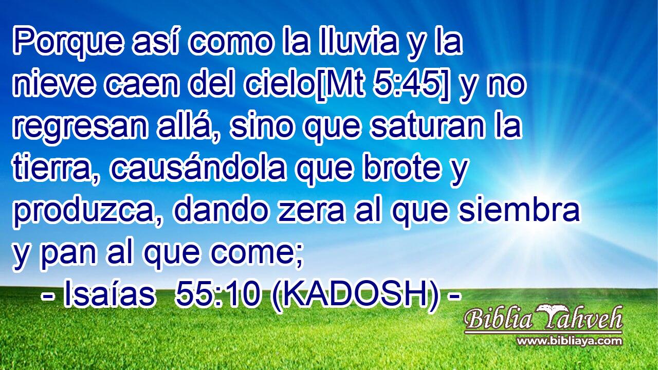 Porque así como la lluvia y la nieve caen del cielo[Mt 5:45] y no regresan allá, sino que saturan la tierra, causándola que brote y produzca, dando zera al que siembra y pan al que come; 