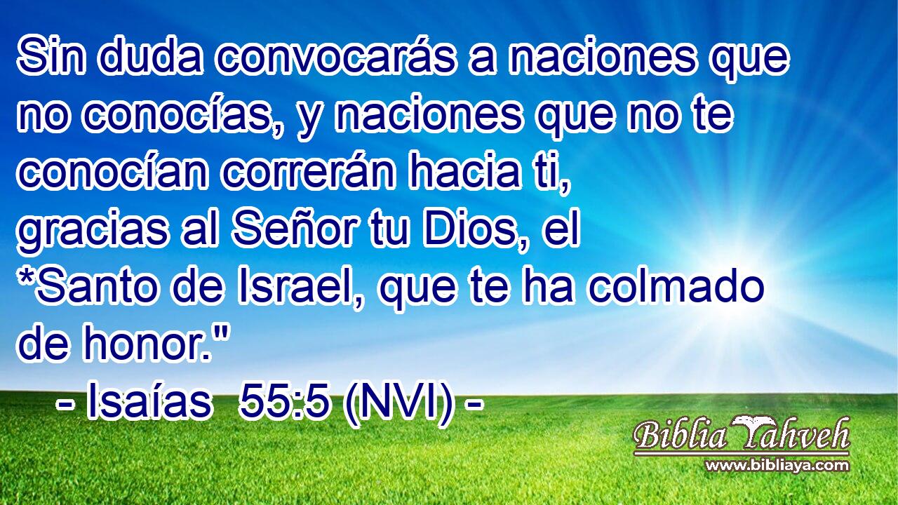  Sin duda convocarás a naciones que no conocías, y naciones que no te conocían correrán hacia ti, gracias al Señor tu Dios, el *Santo de Israel, que te ha colmado de honor.