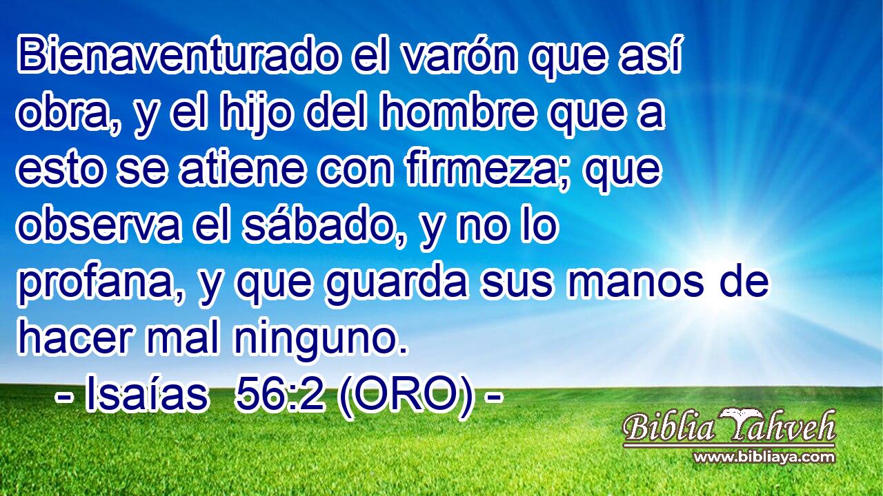  Bienaventurado el varón que así obra, y el hijo del hombre que a esto se atiene con firmeza; que observa el sábado, y no lo profana, y que guarda sus manos de hacer mal ninguno. 