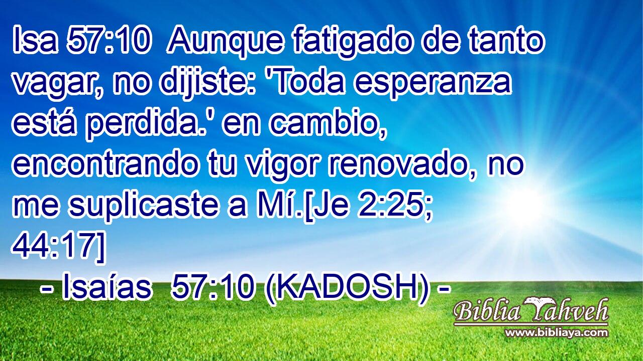  Aunque fatigado de tanto vagar, no dijiste: 'Toda esperanza está perdida.' en cambio, encontrando tu vigor renovado, no me suplicaste a Mí.[Je 2:25; 44:17] 
