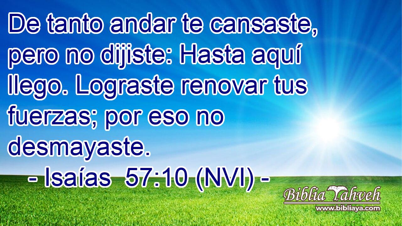  De tanto andar te cansaste, pero no dijiste: Hasta aquí llego. Lograste renovar tus fuerzas; por eso no desmayaste. 