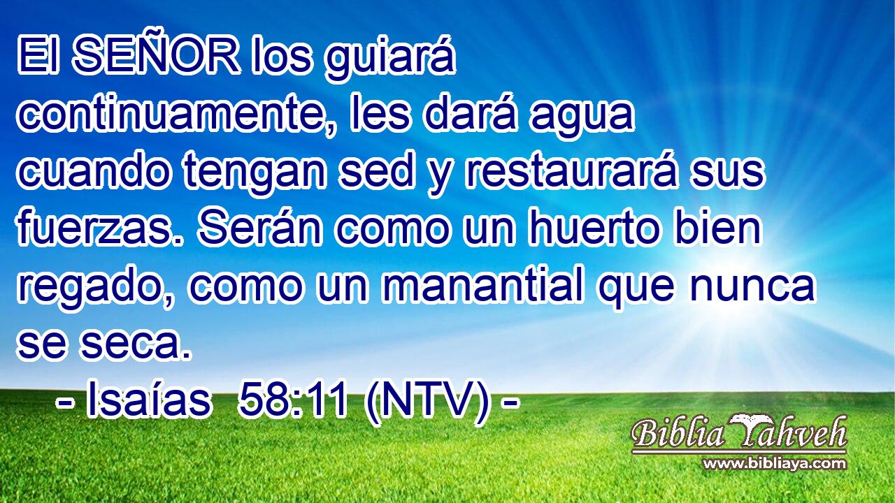 El SEÑOR los guiará continuamente, les dará agua cuando tengan sed y restaurará sus fuerzas. Serán como un huerto bien regado, como un manantial que nunca se seca.