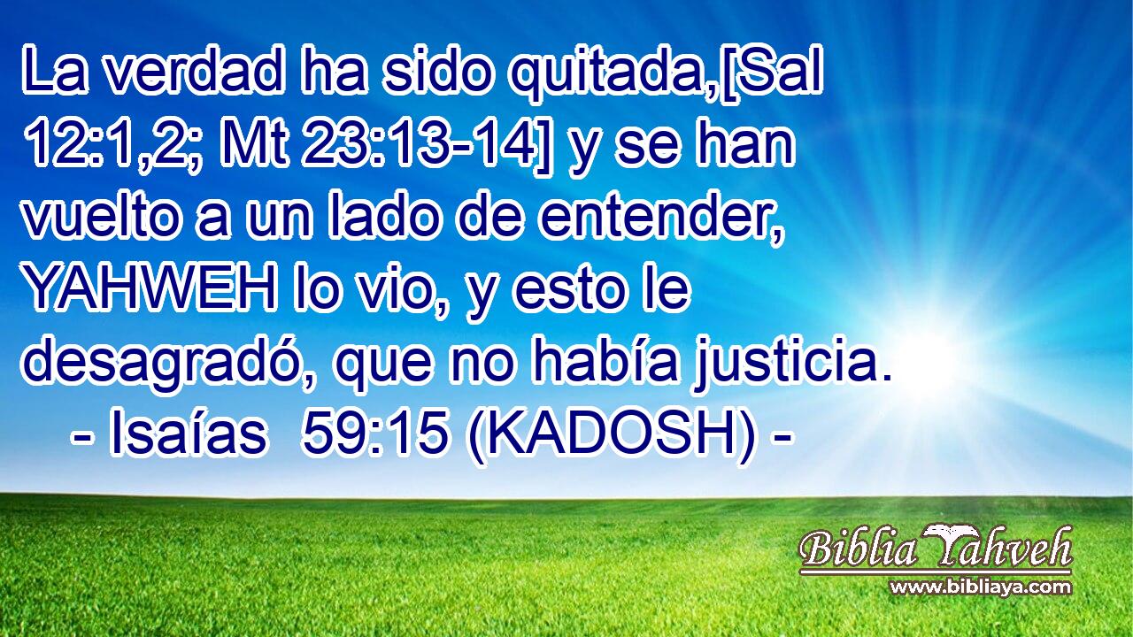  La verdad ha sido quitada,[Sal 12:1,2; Mt 23:13-14] y se han vuelto a un lado de entender, YAHWEH lo vio, y esto le desagradó, que no había justicia. 