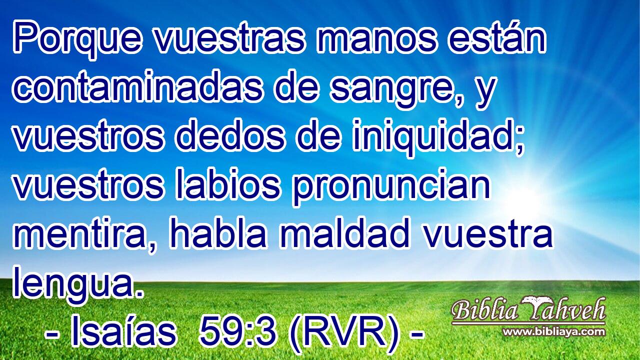 Porque vuestras manos están contaminadas de sangre, y vuestros dedos de iniquidad; vuestros labios pronuncian mentira, habla maldad vuestra lengua.
