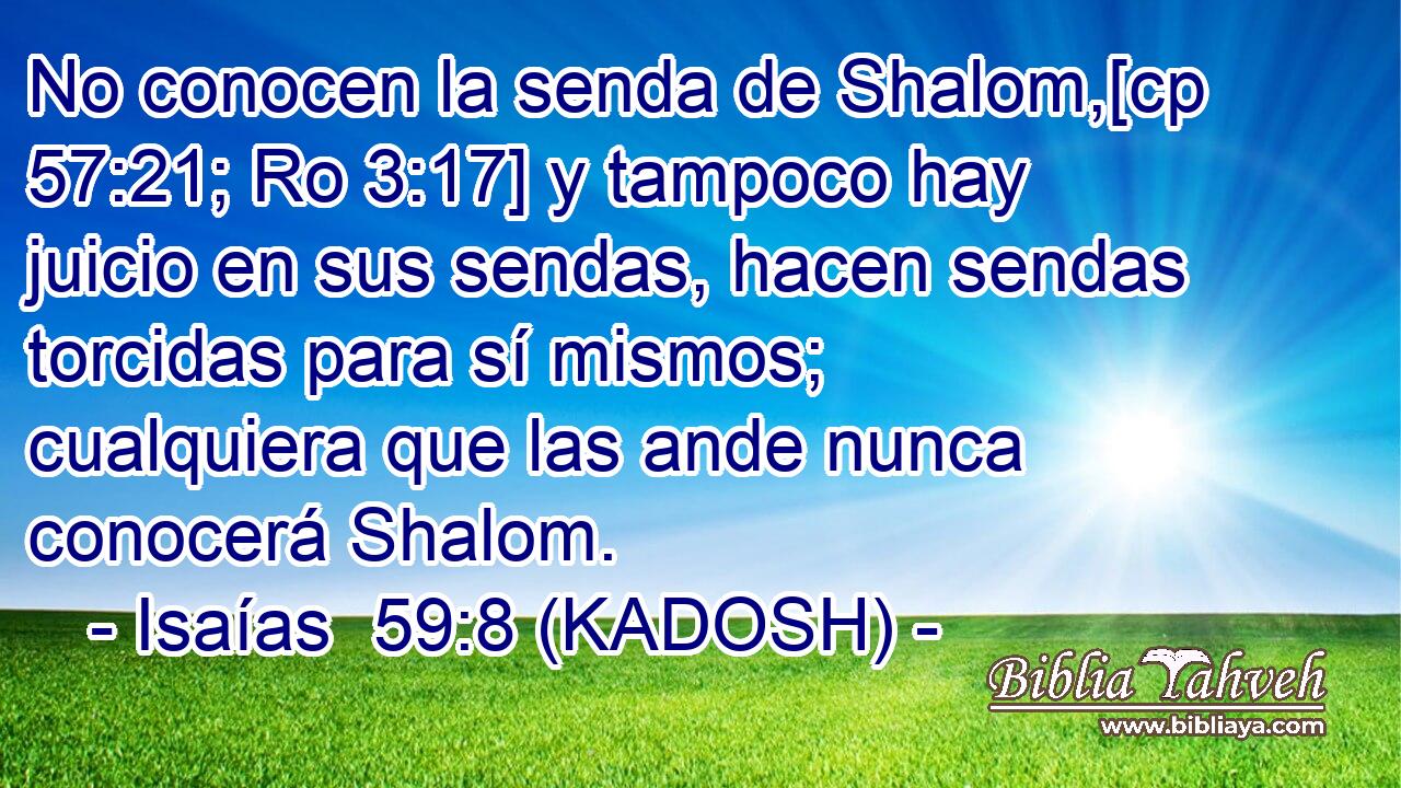  No conocen la senda de Shalom,[cp 57:21; Ro 3:17] y tampoco hay juicio en sus sendas, hacen sendas torcidas para sí mismos; cualquiera que las ande nunca conocerá Shalom. 