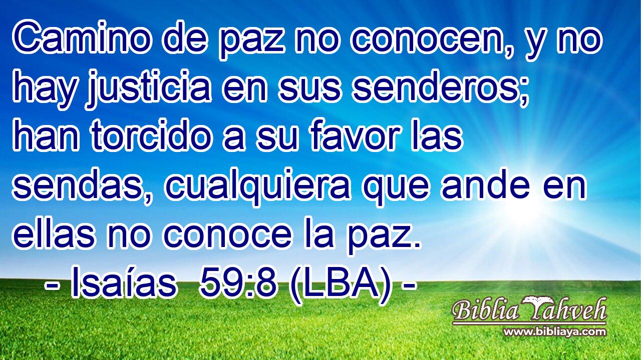 Camino de paz no conocen, y no hay justicia en sus senderos; han torcido a su favor las sendas, cualquiera que ande en ellas no conoce la paz.