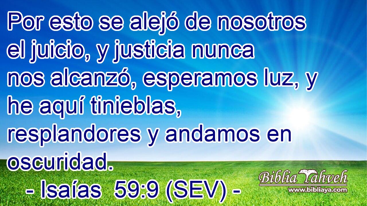 Por esto se alejó de nosotros el juicio, y justicia nunca nos alcanzó, esperamos luz, y he aquí tinieblas, resplandores y andamos en oscuridad.