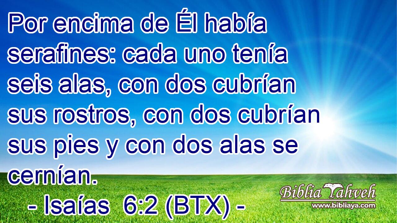 Por encima de Él había serafines: cada uno tenía seis alas, con dos cubrían sus rostros, con dos cubrían sus pies y con dos alas se cernían.