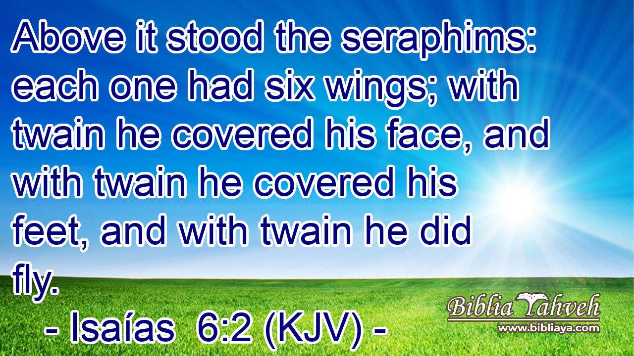 Above it stood the seraphims: each one had six wings; with twain he covered his face, and with twain he covered his feet, and with twain he did fly.