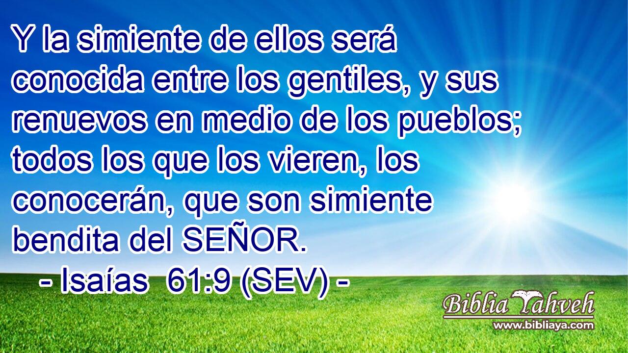 Y la simiente de ellos será conocida entre los gentiles, y sus renuevos en medio de los pueblos; todos los que los vieren, los conocerán, que son simiente bendita del SEÑOR.