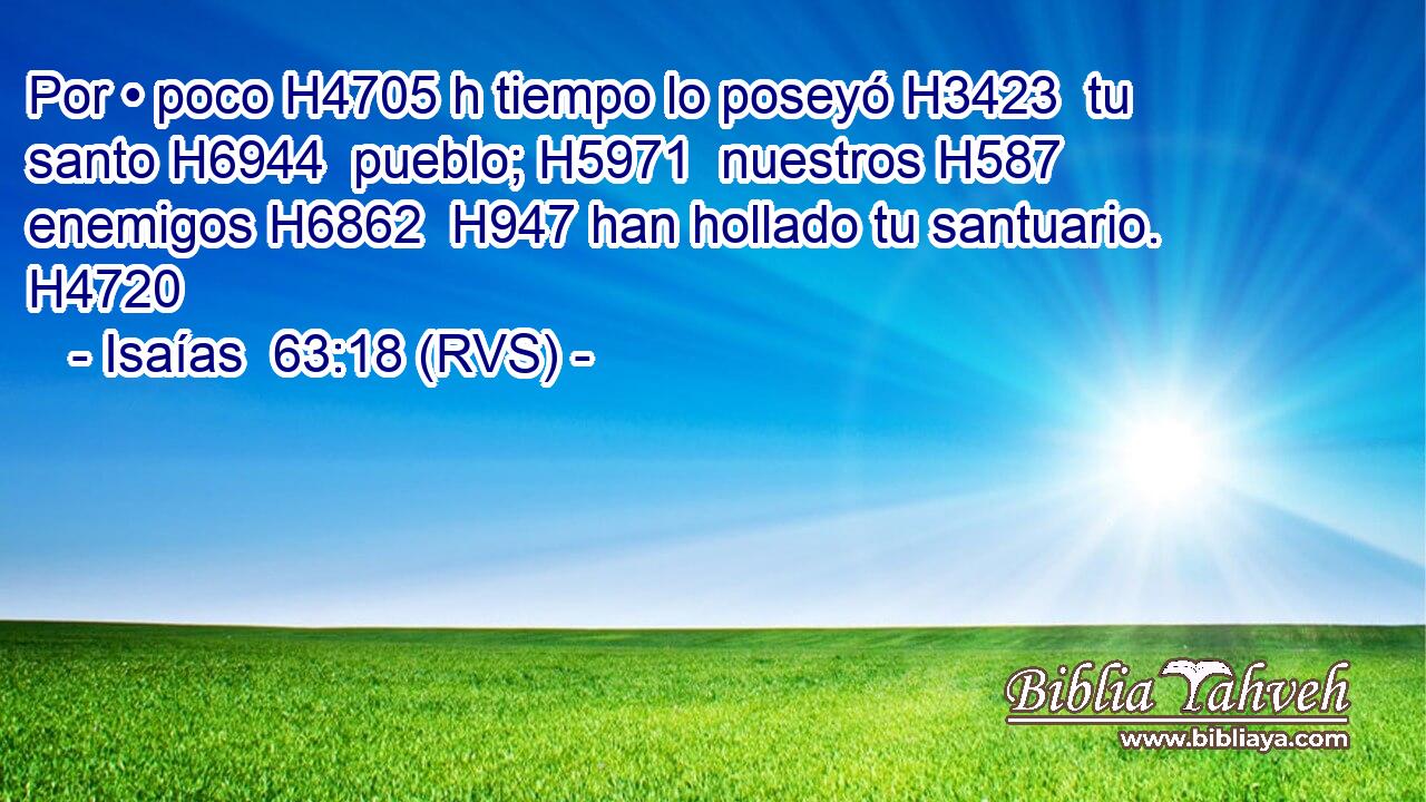 Por • poco H4705 h tiempo lo poseyó H3423  tu santo H6944  pueblo; H5971  nuestros H587  enemigos H6862  H947 han hollado tu santuario. H4720  