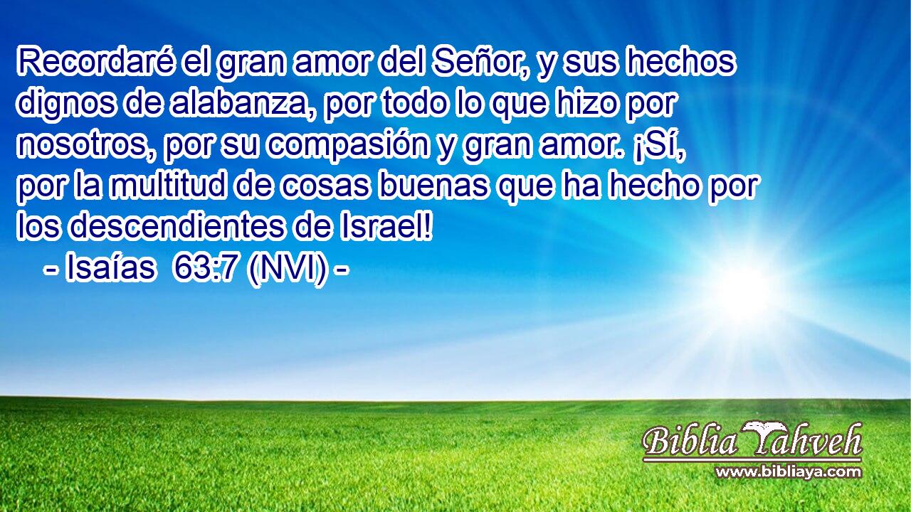  Recordaré el gran amor del Señor, y sus hechos dignos de alabanza, por todo lo que hizo por nosotros, por su compasión y gran amor. ¡Sí, por la multitud de cosas buenas que ha hecho por los descendientes de Israel! 