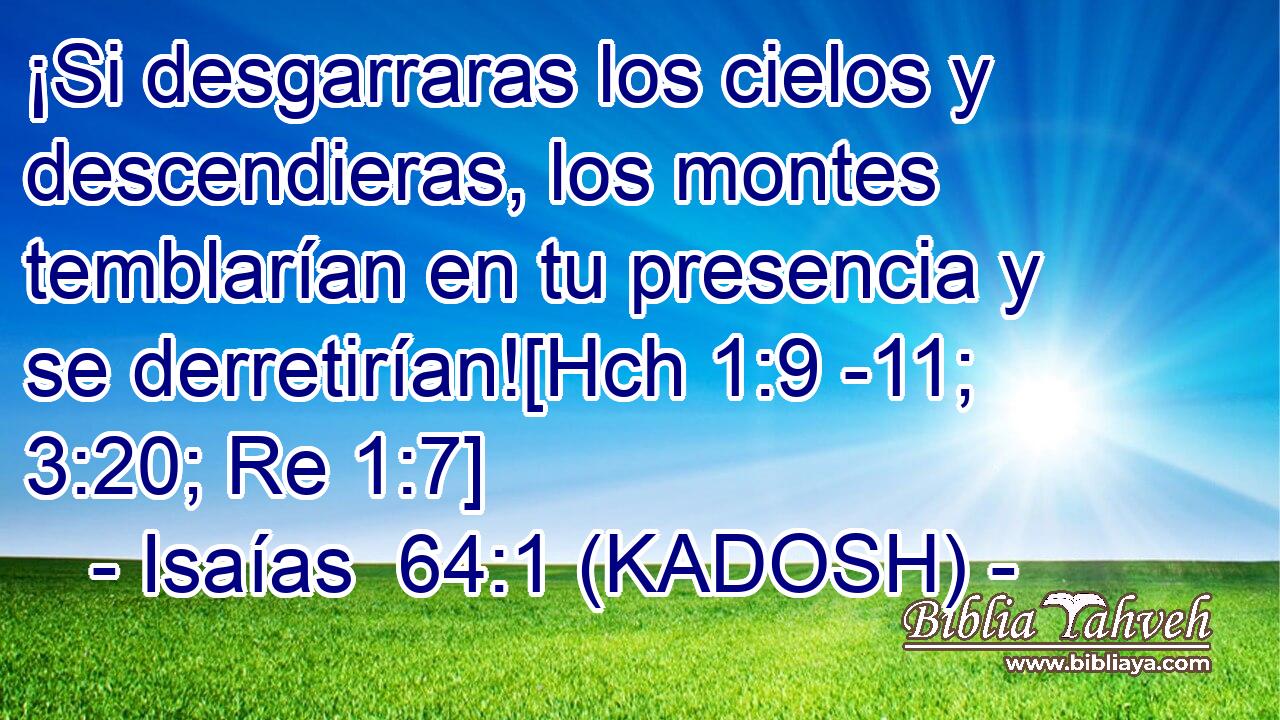 ¡Si desgarraras los cielos y descendieras, los montes temblarían en tu presencia y se derretirían![Hch 1:9 -11; 3:20; Re 1:7] 