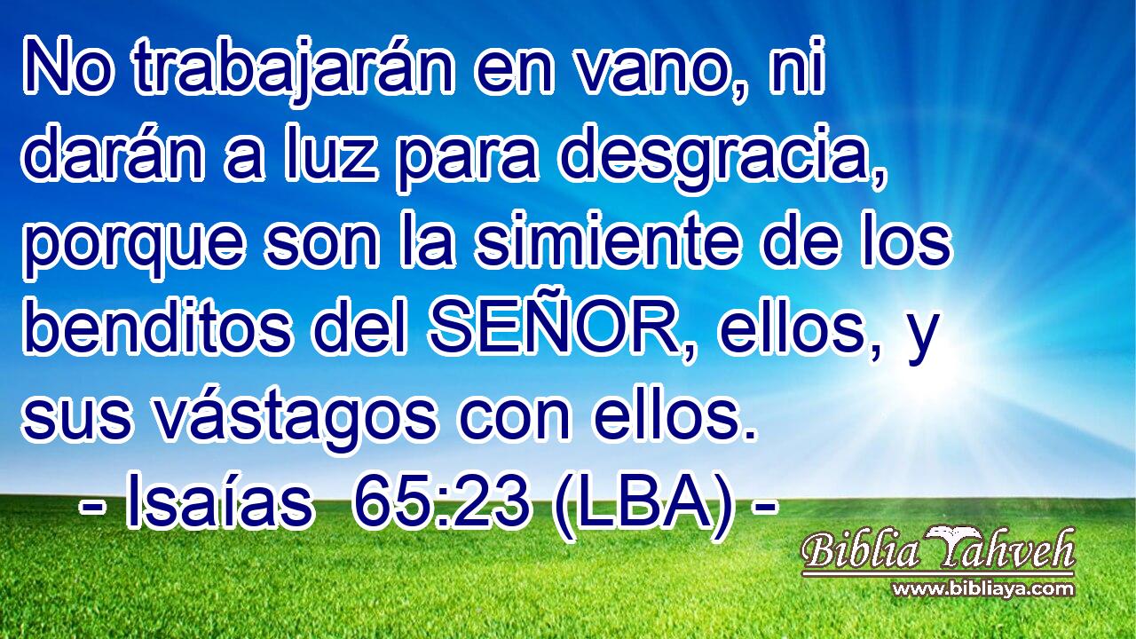 No trabajarán en vano, ni darán a luz para desgracia, porque son la simiente de los benditos del SEÑOR, ellos, y sus vástagos con ellos.