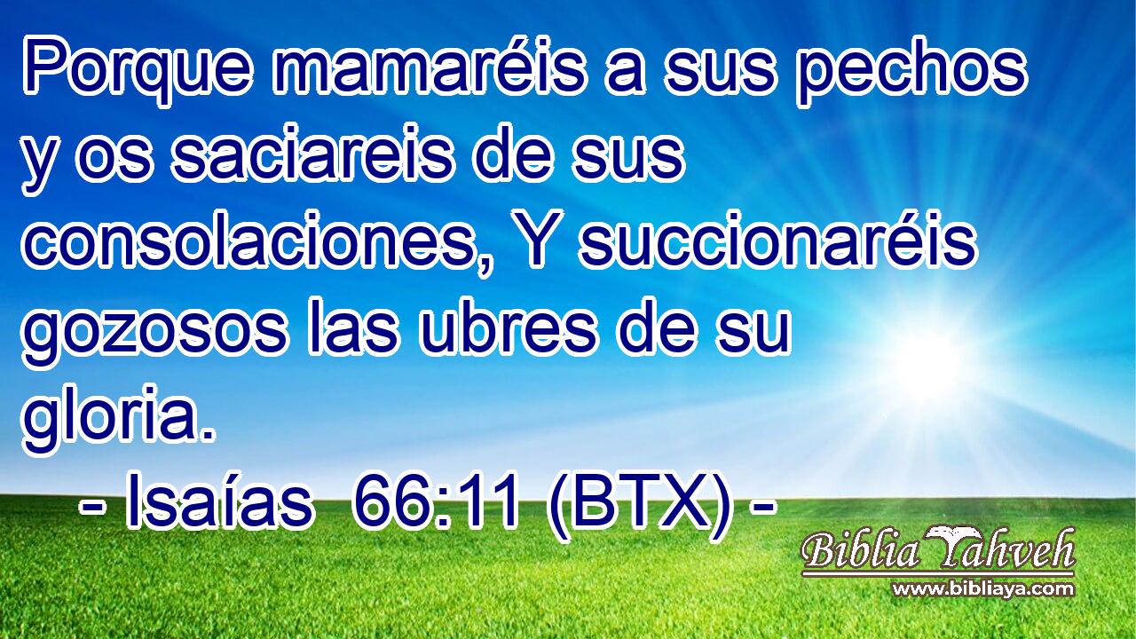 Porque mamaréis a sus pechos y os saciareis de sus consolaciones, Y succionaréis gozosos las ubres de su gloria.