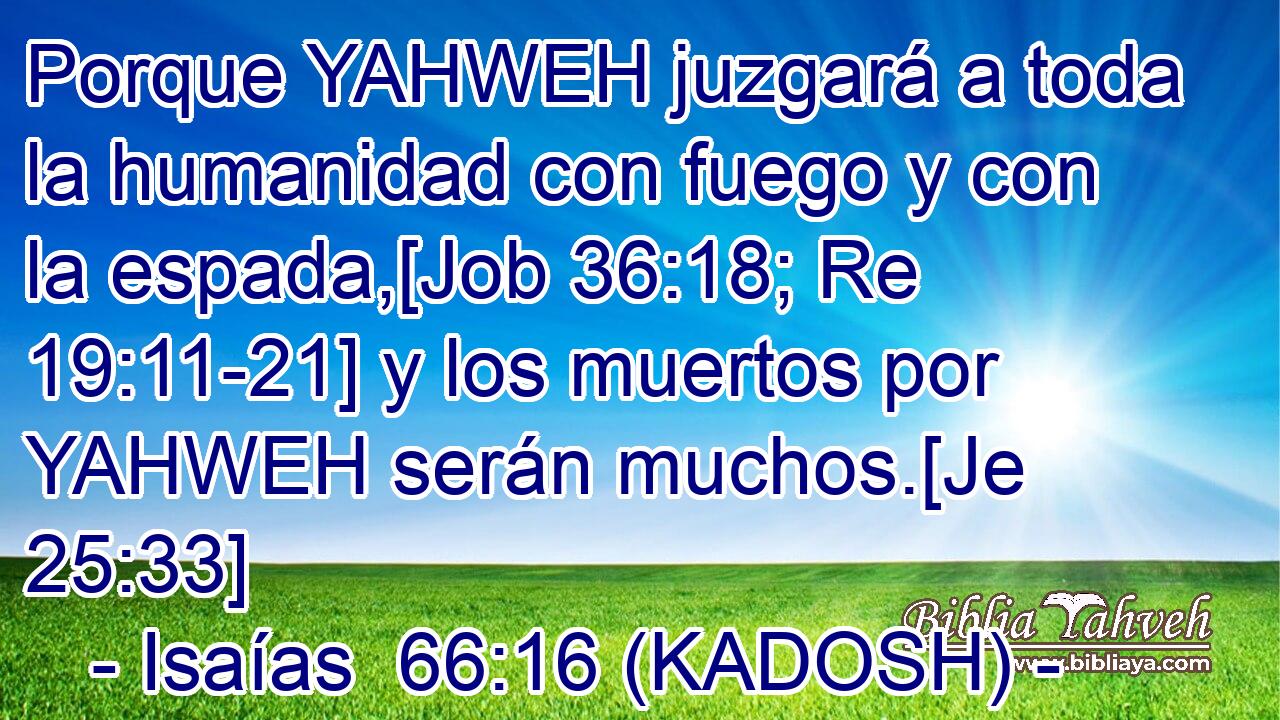  Porque YAHWEH juzgará a toda la humanidad con fuego y con la espada,[Job 36:18; Re 19:11-21] y los muertos por YAHWEH serán muchos.[Je 25:33] 