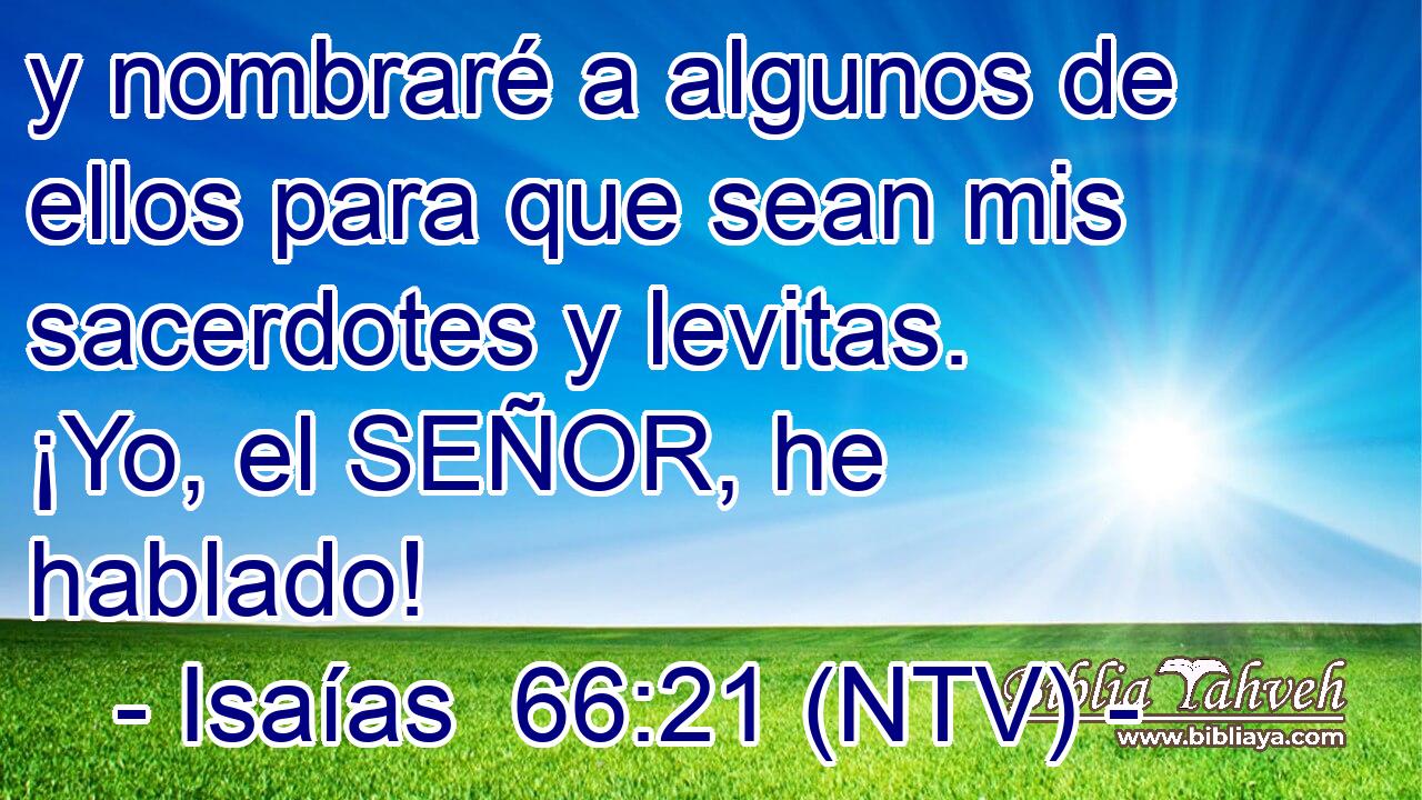 y nombraré a algunos de ellos para que sean mis sacerdotes y levitas. ¡Yo, el SEÑOR, he hablado!