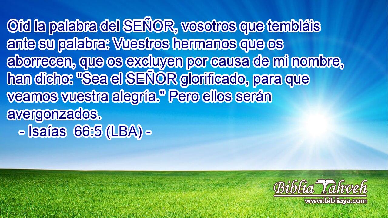 Oíd la palabra del SEÑOR, vosotros que tembláis ante su palabra: Vuestros hermanos que os aborrecen, que os excluyen por causa de mi nombre, han dicho: 