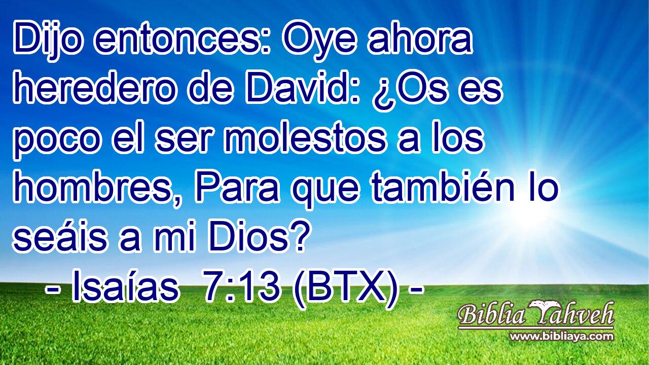 Dijo entonces: Oye ahora heredero de David: ¿Os es poco el ser molestos a los hombres, Para que también lo seáis a mi Dios?