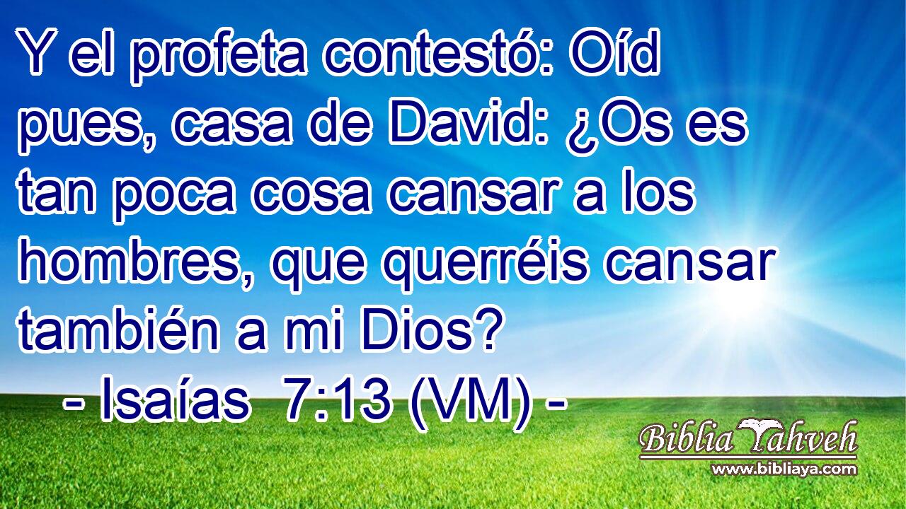  Y el profeta contestó: Oíd pues, casa de David: ¿Os es tan poca cosa cansar a los hombres, que querréis cansar también a mi Dios? 