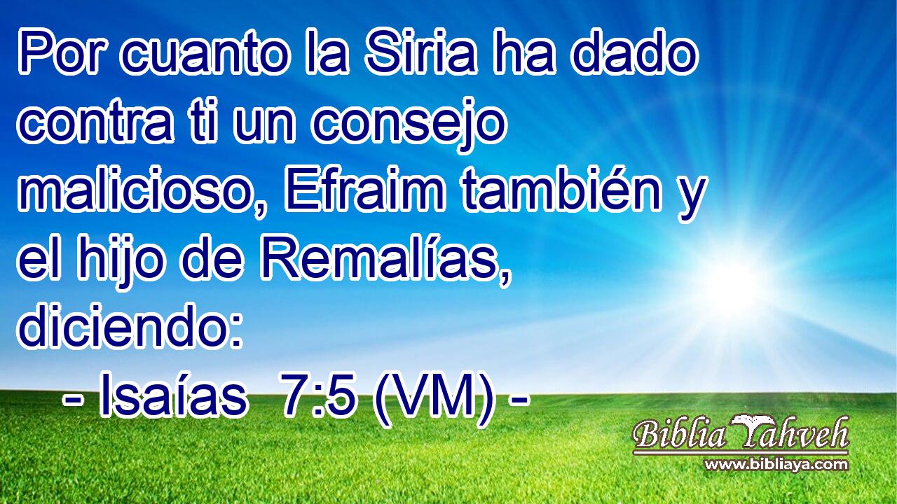  Por cuanto la Siria ha dado contra ti un consejo malicioso, Efraim también y el hijo de Remalías, diciendo: 
