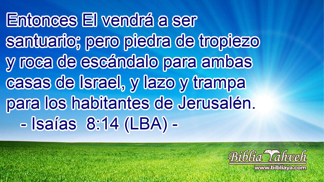 Entonces El vendrá a ser santuario; pero piedra de tropiezo y roca de escándalo para ambas casas de Israel, y lazo y trampa para los habitantes de Jerusalén.