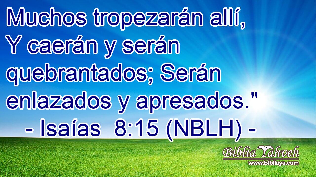  Muchos tropezarán allí, Y caerán y serán quebrantados; Serán enlazados y apresados.