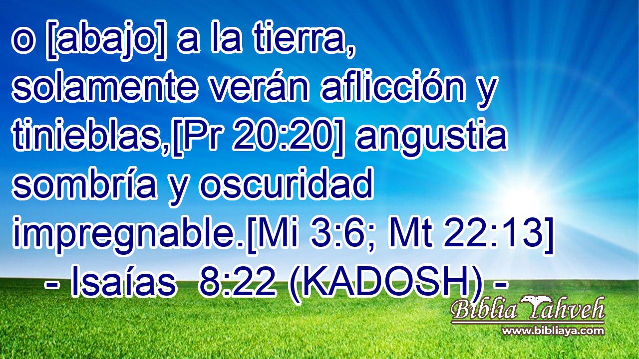  o [abajo] a la tierra, solamente verán aflicción y tinieblas,[Pr 20:20] angustia sombría y oscuridad impregnable.[Mi 3:6; Mt 22:13] 