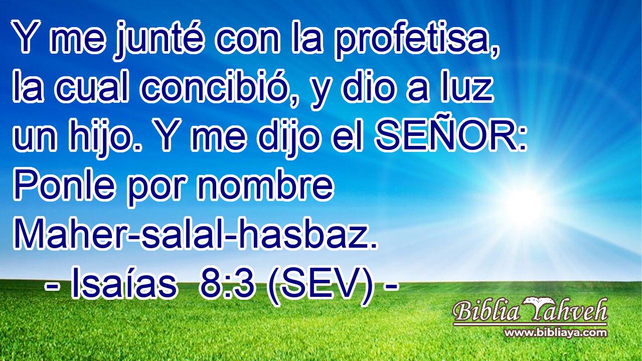 Y me junté con la profetisa, la cual concibió, y dio a luz un hijo. Y me dijo el SEÑOR: Ponle por nombre Maher-salal-hasbaz.