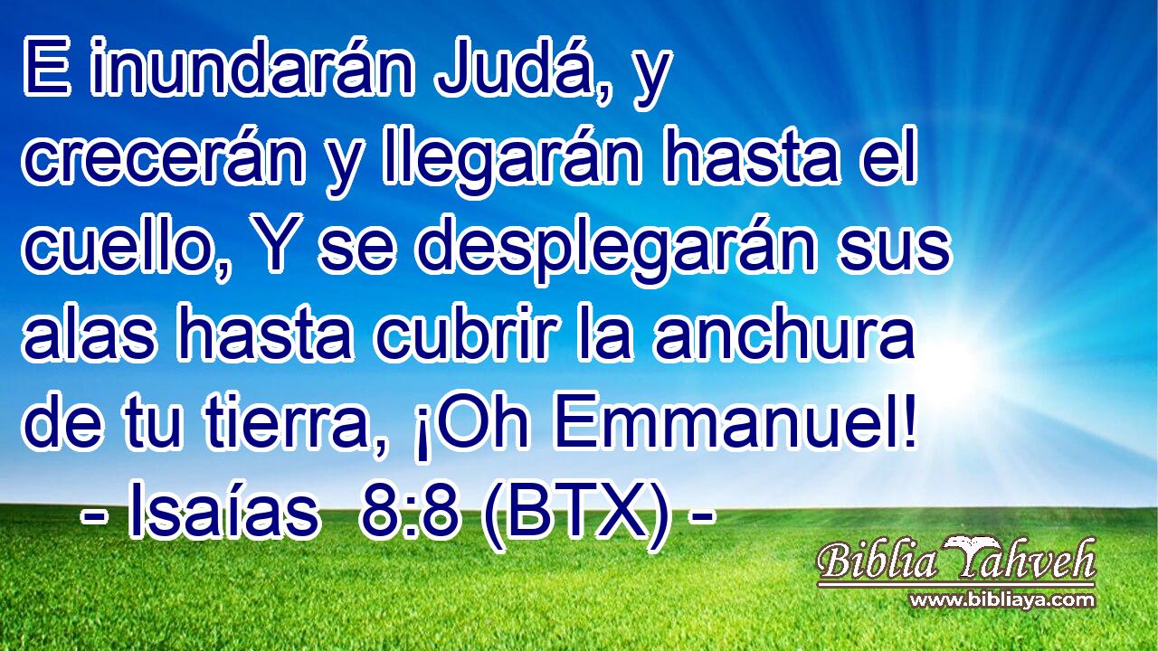 E inundarán Judá, y crecerán y llegarán hasta el cuello, Y se desplegarán sus alas hasta cubrir la anchura de tu tierra, ¡Oh Emmanuel!