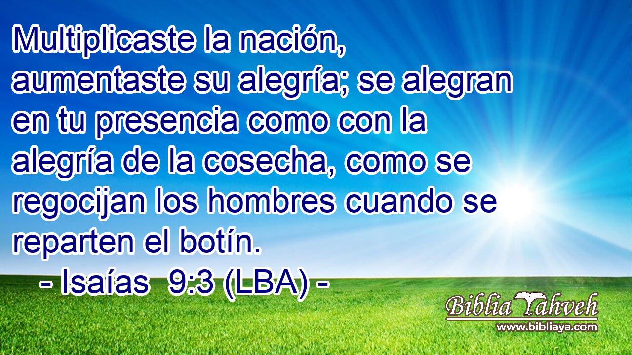 Multiplicaste la nación, aumentaste su alegría; se alegran en tu presencia como con la alegría de la cosecha, como se regocijan los hombres cuando se reparten el botín.