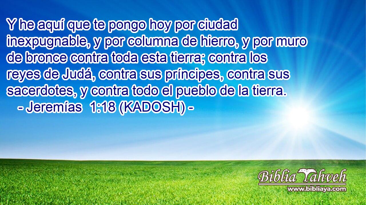  Y he aquí que te pongo hoy por ciudad inexpugnable, y por columna de hierro, y por muro de bronce contra toda esta tierra; contra los reyes de Judá, contra sus príncipes, contra sus sacerdotes, y contra todo el pueblo de la tierra. 