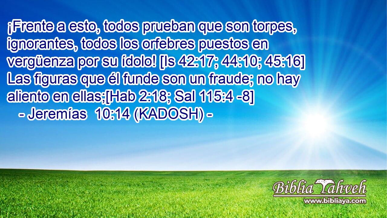  ¡Frente a esto, todos prueban que son torpes, ignorantes, todos los orfebres puestos en vergüenza por su ídolo! [Is 42:17; 44:10; 45:16] Las figuras que él funde son un fraude; no hay aliento en ellas;[Hab 2:18; Sal 115:4 -8] 