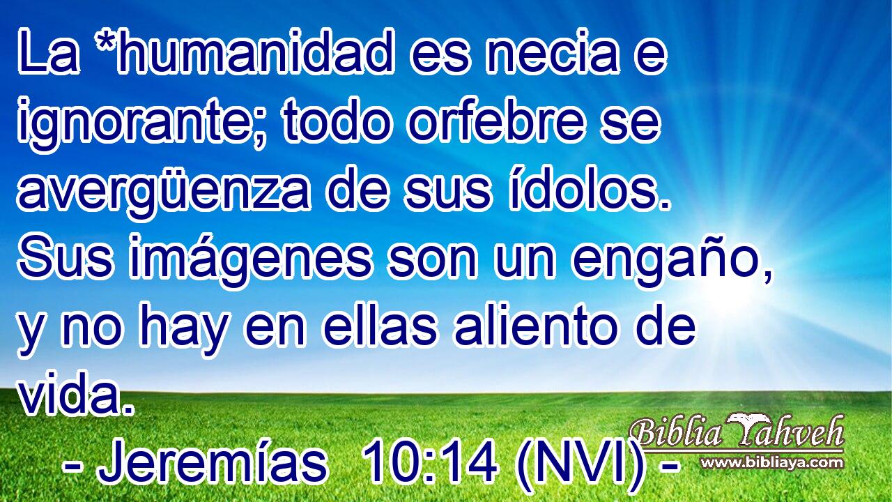  La *humanidad es necia e ignorante; todo orfebre se avergüenza de sus ídolos. Sus imágenes son un engaño, y no hay en ellas aliento de vida. 