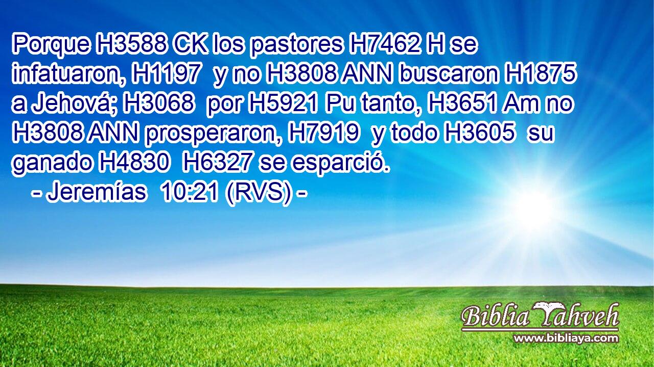 Porque H3588 CK los pastores H7462 H se infatuaron, H1197  y no H3808 ANN buscaron H1875  a Jehová; H3068  por H5921 Pu tanto, H3651 Am no H3808 ANN prosperaron, H7919  y todo H3605  su ganado H4830  H6327 se esparció. 
