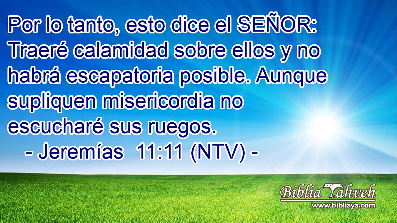 Por lo tanto, esto dice el SEÑOR: Traeré calamidad sobre ellos y no habrá escapatoria posible. Aunque supliquen misericordia no escucharé sus ruegos.